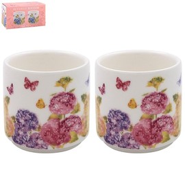 LESSER & PAVEY 2pc Ceramic Boiled Egg Cups Server Holder Fine China Butterfly Blossom Floral