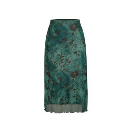 CIDER Women’s Mesh Floral Boho High Wiasted Midi Grunge Skirts, Green, X-Large