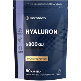 Horbaach Hyaluronic Acid Capsules High Dose 800 kDa 90 Vegan Hyaluronic Acid Capsules 500 mg Alternative to Collagen Hyaluronic Acid Vegan