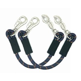 JA Horse Transport Elastic Tie Rope Elastic Rubber Tie Chain with Panic Hook and Bull Snap for Equestrian Horse Trailers, Box and Stable (1, Navy, 80 cm)