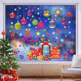 Rotumaty Christmas Window Clings, 118PCS Christmas Ball Snowflake Gift Box Window Stickers for Xmas Glass Window Decorations, Winter Holiday Decal Home Party Ornaments
