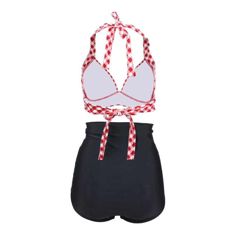 Bslingerie® Women's Retro Half Swimwear Bikini Set - chequered red,