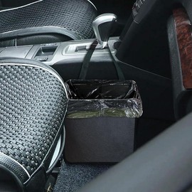 Ginsco Foldable Car Trash Can Large 3 Gallons, Hanging Car Garbage Can Large Capacity Water-Resistant Car Trash Bag, Leakproof Trash Bag for Car, Car Storage Bag for Camping, Car Interior Accessories - Color: PU-Black, Size: 3 Gallons