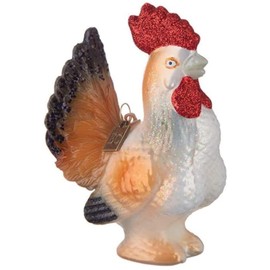 Christmas Market Ornaments Glass Rooster Christmas Ornament – Handcrafted Farmhouse Holiday Tree Decoration with Glittering Accents – Farm Animal Decor