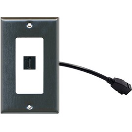 RiteAV (1 Gang Decorative HDMI Wall Plate w/Pigtail Extension Cable Stainless Steel on White
