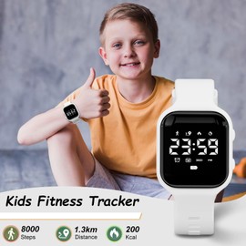 GOLDEN HOUR Kids Digital Sport Watches with Fitness Tracker, Alarm Clock, Stopwatch, No App Waterproof Birthday Gifts for Girls and Boys Ages 4-12 in White