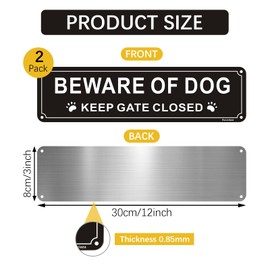 Acuxiaza 2 Pack Beware Of The Dog Sign Keep Gate Closed Sign Reflective Aluminum Beware Of The Dog Keep Gate Closed Sign For Outdoor Gate Fence (Black, 12x3)