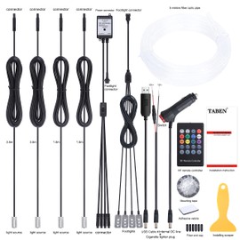 TABEN Car Atmosphere Light Kit Music Synchronisation Multicoloured RGB 16 Million Colours 5 Metres Fibre Optic USB Footwell Ambient Lighting Kits Sound Active, RF Remote Control DC 12V