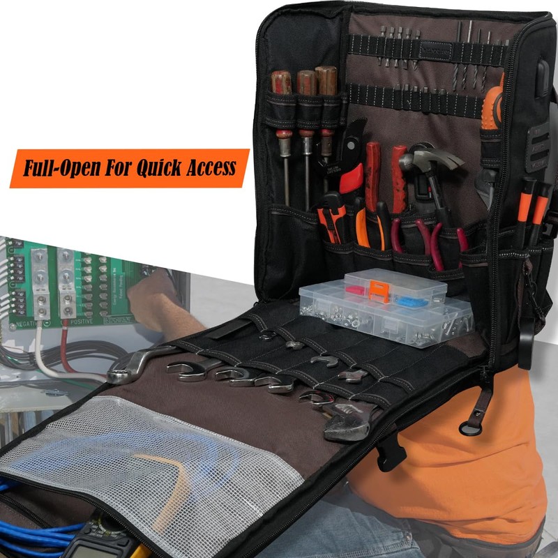 WELKINLAND 46-Pockets Electrician Backpack, Full-Open Tool Backpacks, Heavy Duty Tools