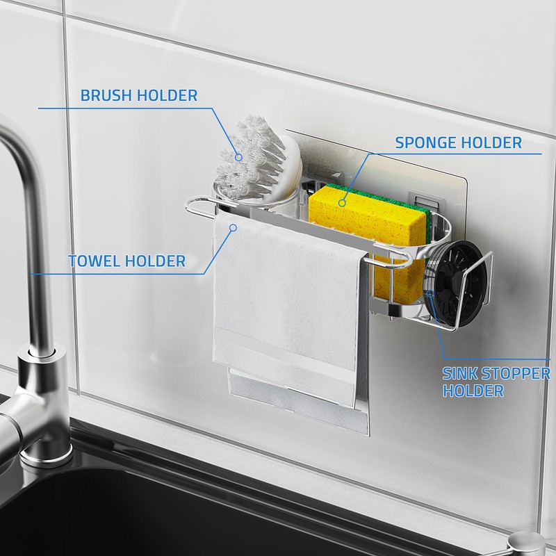 Cisily Kitchen Sink Caddy Sponge Holder in The Sink, Stainless