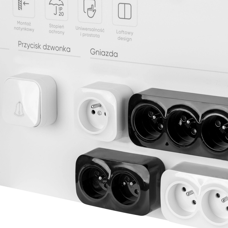 Surface-Mounted Socket 2-Way RT1 Series White