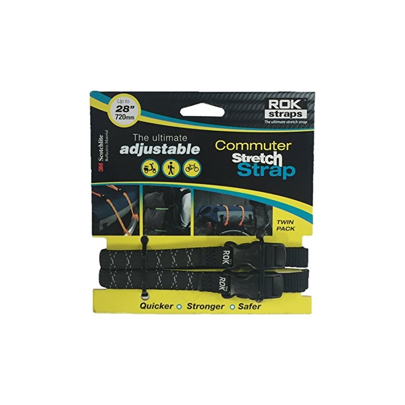 ROK straps ROK00332 Commuter Stretch Strap, Black, Reflective, Pack of