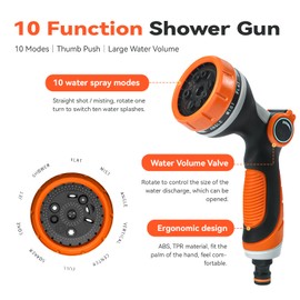 Garten Handbrause, Garten Spritzpistole 10 Einstellbare Bewässerung Muster Hochdruck Handsprüher, Multifunktional Gartenbrause für Bewässerung Rasen, Autowaschen, Bürgersteig Reinigung, Haustier Baden