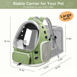 Cat Backpack Carrier, Breathable Cat Bubble Backpack Large Space Cat Carrier Backpack for Kitty Small Dog, Foldable Airline Approved Cat Backpack, Transparent Cat Travel Backpack Up to 20 lbs (Green)
