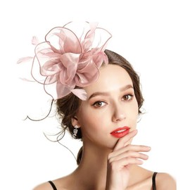 Aimiwial Fascinators Hat Tea Party Headwear Ribbons Feathers on a Headband and a Clip for Girls and Women Blush Pink