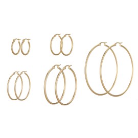 5 Pairs Gold Hoop Earrings for Women Lightweight Chunky Hoop Earrings Multipack Hypoallergenic, Thick Open Twisted Huggie 14K 18K Hoops Earring Set for Gifts, Stainless Steel, No Gemstone