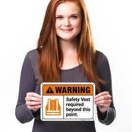 Warning Safety Vest Required Beyond This Point ANSI Sign, 10x7 Inches, Rust Free .040 Aluminum, Fade Resistant, Made in USA