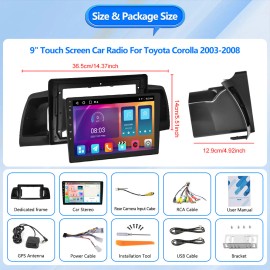 RACRDO For Toyota Corolla 2003-2008 9" Android 12 CarPlay Car Stereo Radio GPS Nav Wifi