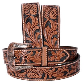 COMFYTACK Floral Hand Carved Men & Women Genuine Leather Belt Brown Gorgeous Hand Tooled