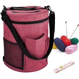 Knitting Bag, Multifunction Large Yarn Crochet Storage Organizer Bag with Pockets for Wool, Knitting Needles Accessories and Crochet Hooks (Red)