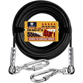 WATFOON 40FT Dog Leads for Yard, 1500LBS Break Strength, Heavy Duty Tie Out Cable for X-Large Dogs Training with Dual Rotating Hooks, Water Resistant Dog Chain Leads for Outside Camping (Black)