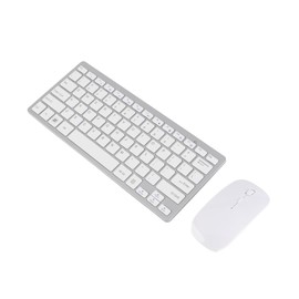 Sanpyl Combo de Teclado y ratón inalámbricos 2.4G, Teclado Delgado de 78 Teclas y botón de Silencio, Juego de Teclado y ratón de Oficina a Pilas para Escritorio, móvil y tabletas (Plata)