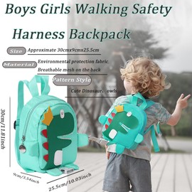 iNelihoo Toddler Kids Cartoon Backpacks with Reins Cute Dinosaur School Bag Toddler Anti-Lost Strap Rucksack Boys Girls Walking Safety Harness Backpack for 1-6 Years Old