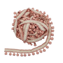 Yalulu 5 Yards Embroidered Trim Ribbon Pompom Trim Fringe Ribbon Pom Pom Crafts Lace DIY Sewing Accessories Decoration Supplies (Peach)