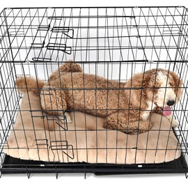 Dog Beds Large Sized Dog Washable fit Metal Dog Crates or Kennel,Dog Crate Pad 42x28 with Faux Fur Cage Mat for up to 70 lbs Dogs,Extra Soft Crate Mat 42 inch Anti-Slip Bottom,Light Brown
