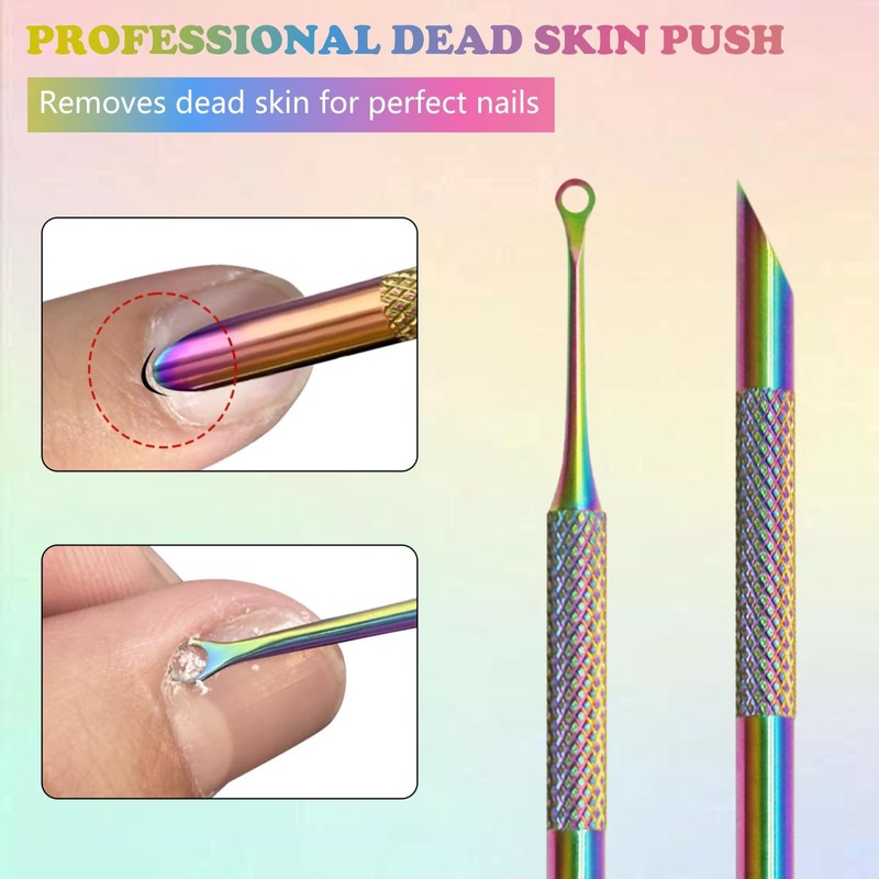 Color Titanium-Circle Bevel Shovel Double Head Cuticle Remover Pusher,Double head