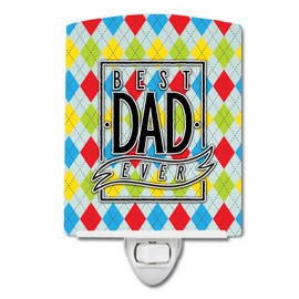 Caroline's Treasures BB5442CNL Best Dad Ever Argyle Ceramic Night Light Compact, UL-Certified, Ideal for Bedroom, Bathroom, Nursery, Hallway, Kitchen, 6x4x3, Multicolor