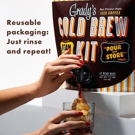 GRADY'S COLD BREW, French Vanilla, 100% Arabica Ground Coffee & Chicory Pouches, All-in-One Cold Brew Kit with 12 Easy-to-Brew Bags, Makes 36 Drinks