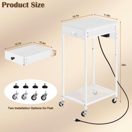 Vrisa Printer Stand with Drawer Printer Table for Home Office Small Printer Desk with Storage Rolling Cart Shelf with Wheels and Charging Station Label Shredder Scanner Fax Stands, White