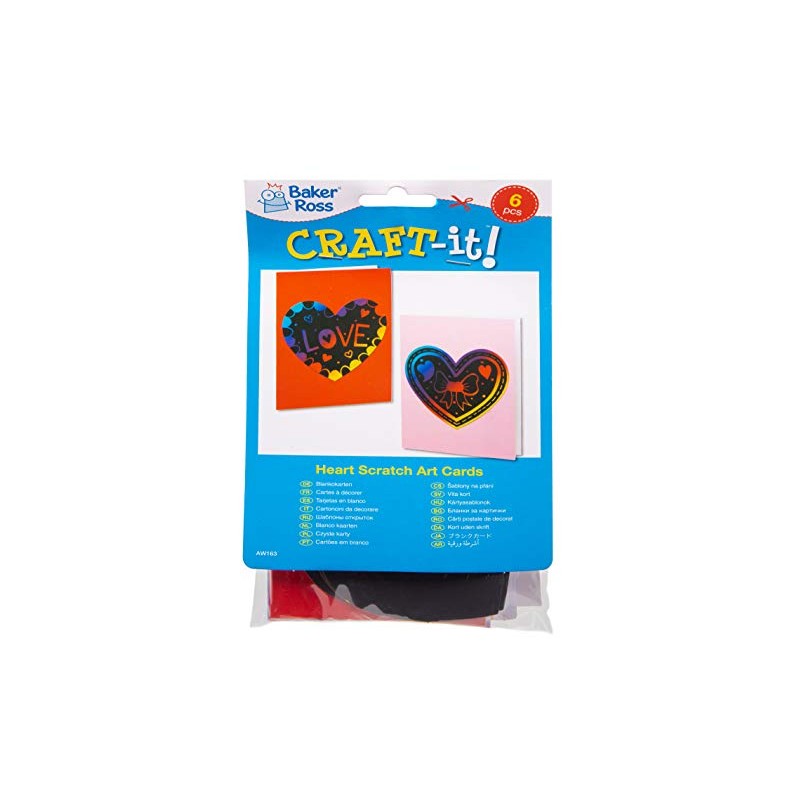 Baker Ross Heart Scratch Art Cards - Pack of 6,