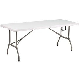 Flash Furniture Elon 6' Rectangular Plastic Folding Event Table with Carrying Handle, Bi-Fold Banquet Table for Indoor/Outdoor Events, White