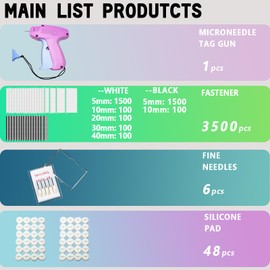 Mini Stitch Gun Speedy Fixer with 6 Needles for Clothing and Quilt Holder, 3500 Pcs(1500 White 5mm & 1500 Black 5mm & 200 10mm & 20/30/40/mm Each 100) Fasteners, Tagging Gun for Clothes, Pink