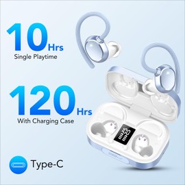 KT1 Bluetooth In-Ear Headphones, Wireless Bluetooth 5.3, 120 Hours Playtime with Charging Case, LED Display, Comfort Fit, IPX7 Waterproof Earbuds, Bluetooth Headphones Sport, Deep Bass (Blue)