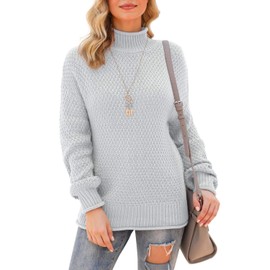 Jouica Women's Turtleneck Sweaters Long Batwing Sleeve Oversized Chunky Knitted Pullover Tops,Light Gray,X-Large