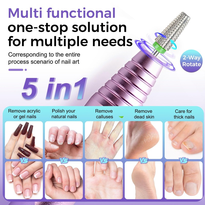 Fantexy 5 in 1 Nail Drill Bits,Professional 3/32" Shank Tungsten