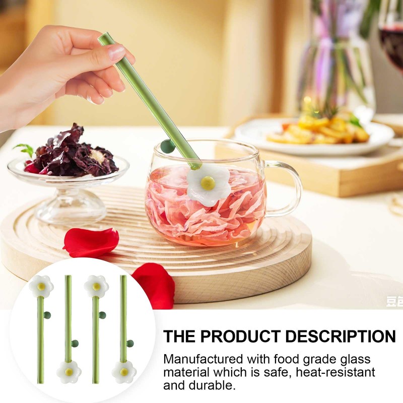 4 Pcs Borosilicate Color Transparent Glass Spoons,Cute Flower Long Handle