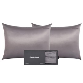 PEEKSLEEK 100% Mulberry Silk Pillowcases with Zipper– Luxurious, Anti-Aging Pillow Covers, 22 Momme 6A Grade Silk Pillow Cases 2 Pack for Hair and Skin Care (Dark Grey, Standard)