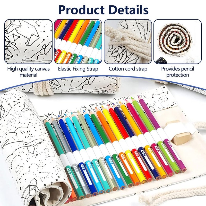 36 Holes Canvas Pencil Roll Roll, 2 Pieces Pencil Roll,