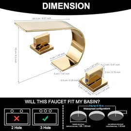 becola Gold Bathroom Faucet 3 Hole,Ultrathin Low Arc 8 inch Widespread Bathroom Faucet,Waterfall Bathroom Faucet,2-Handle Modern Vanity Faucet with Hot and Cold Water Supply Hoses