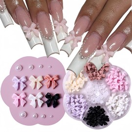 Bow Nail Charms Bow Nail Art Charms Bow Nail Rhinestones Cute Bow Pearl Charms Resin Bow Nail Art Accessories Kawaii Nail Jewelry for Women Acrylic Nails DIY Manicure Tips Nail Art Decoration 150 Pcs