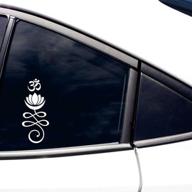 Om Symbol and Lotus Vinyl Car Decal - Mindfulness Gift for Yoga Fans, Meditation Vinyl Sticker for Car Window, Laptop, Mirror - Tranquil Self-Care Design-XY109 (White)