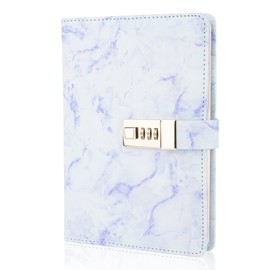 Marble Diary with Lock, Refillable A5 Daily Journal for Girls and Women, 192 Pages Cute Notebook with Combination Lock for Teen Girls and Boys - Purple