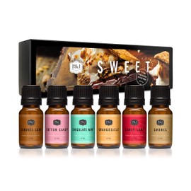 P&J Fragrance Oil Sweet Set | Chocolate Mint, Cotton Candy, Candy Cane, Caramel Corn, Orangesicle, and Smores Candle Scents for Candle Making, Freshie, Soap Making Supplies, Diffuser Oil Scents