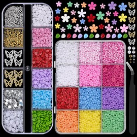 Colgante de uñas 3D con forma de flor para uñas, colorido, acrílico, pétalos de diamantes de imitación, perlas de caviar, parte trasera plana, cristales, perlas, aleación Y2K, mariposa con pinzas
