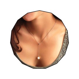 Olbye Pearl Pendant Necklace Silver Drop Necklace Choker Unique Necklace Jewelry for Women (Silver)