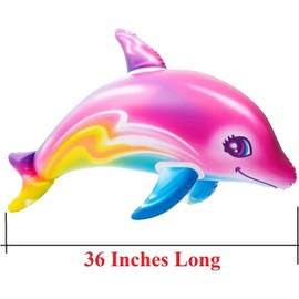 Zugar Land Large 36" Pink Rainbow Colorful Dolphin Inflatable Pool Toy (Pack) Inflate Beach Poolside Aquatic Themed Decor Birthday Party Decoration (12 Pack)